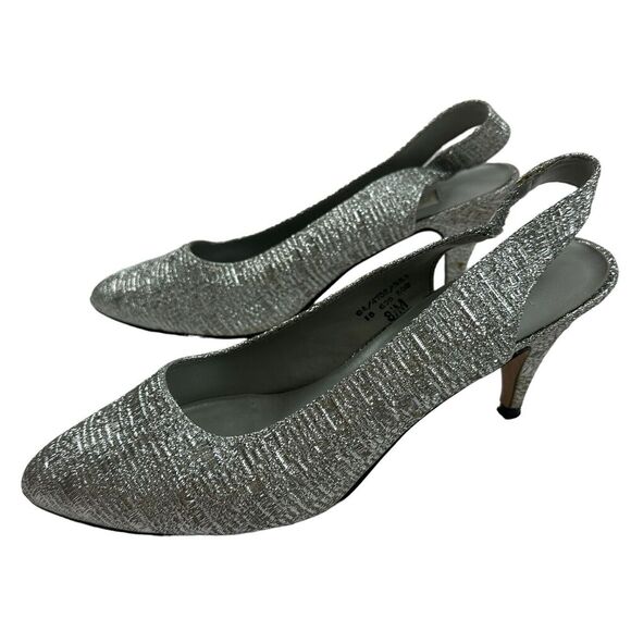Pierre Dumas Designer Collection Silver Metallic Sling Back Heel Pointed 8.5M - Picture 1 of 13